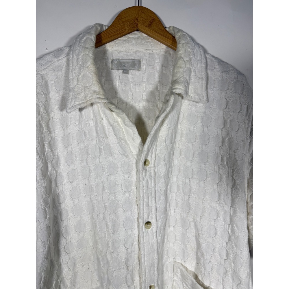 Kith Mens XXL White Textured Jacquard Short Sleeve Button Down Shirt Pockets